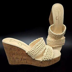 Jessica Simpson Satela Wedge Sandal Crochet Cream Cork Heel Boho Women's 9.5